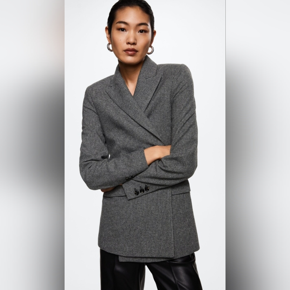 MANGO Grey Houndstooth Double-Breasted Blazer. Small. NWOT.
